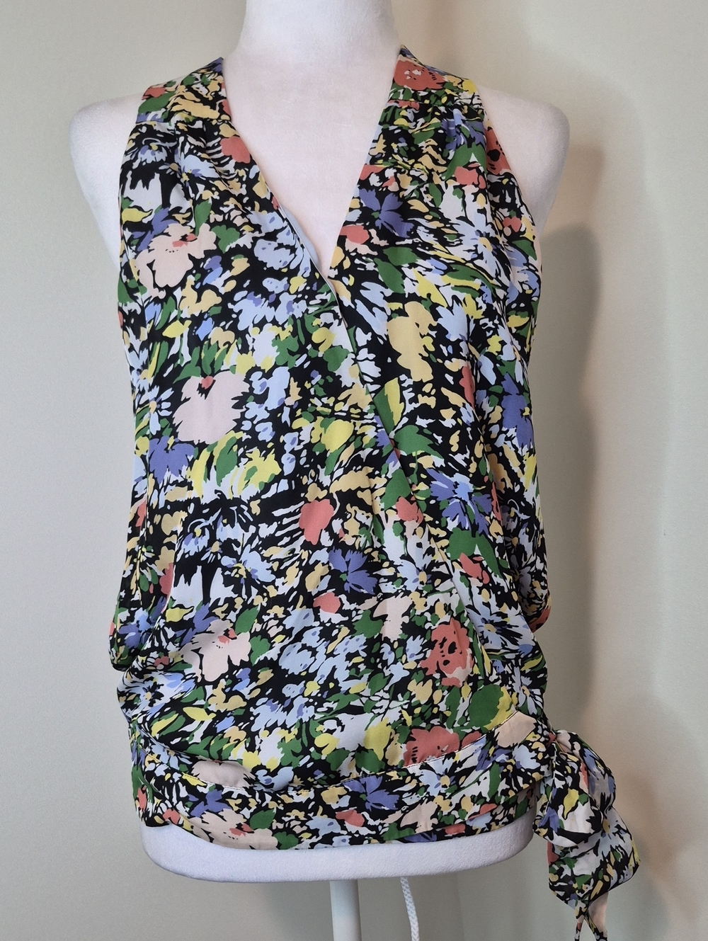 Parkerβ Multicolor Floral Wrap Halter Top - Black, Green, Blue, Yellow, Pink